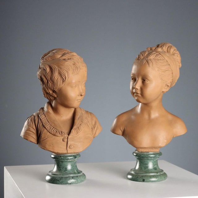 Terracotta Busts attributed to Jean Antoine Houdon, Set of 2 For Sale - Image 10 of 10