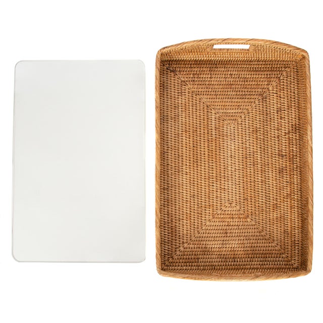 2020s Artifacts Rattan Rectangular Tray with Glass Insert in Honey Brown - 21" For Sale - Image 5 of 6