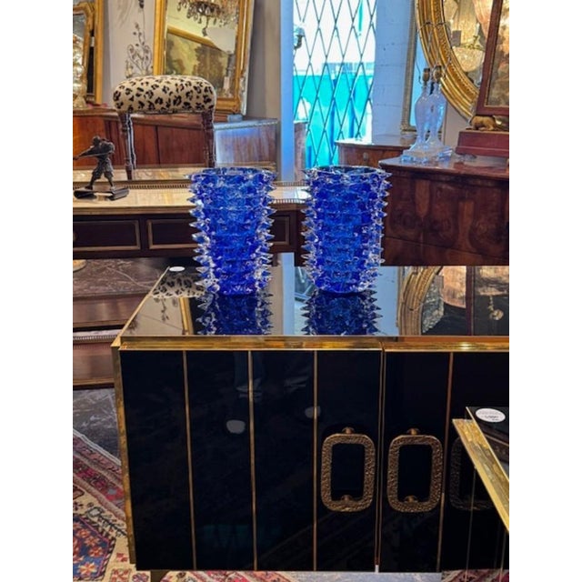 Pretty pair of royal blue Murano glass vases in Rostrada glass. A fabulous glistening pair that would make a great gift!!...