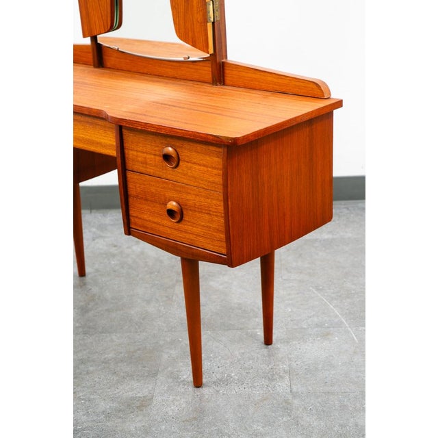 Mid-Century Modern Mid Century Danish Modern Vanity Chest Dresser Teak Adjustable Mirror 5 Drawers For Sale - Image 3 of 12