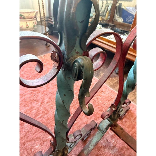 Pair Antique Tole Floral Iron Andirons Stately 28" tall floral andirons are so special and rare. They appear to be French...