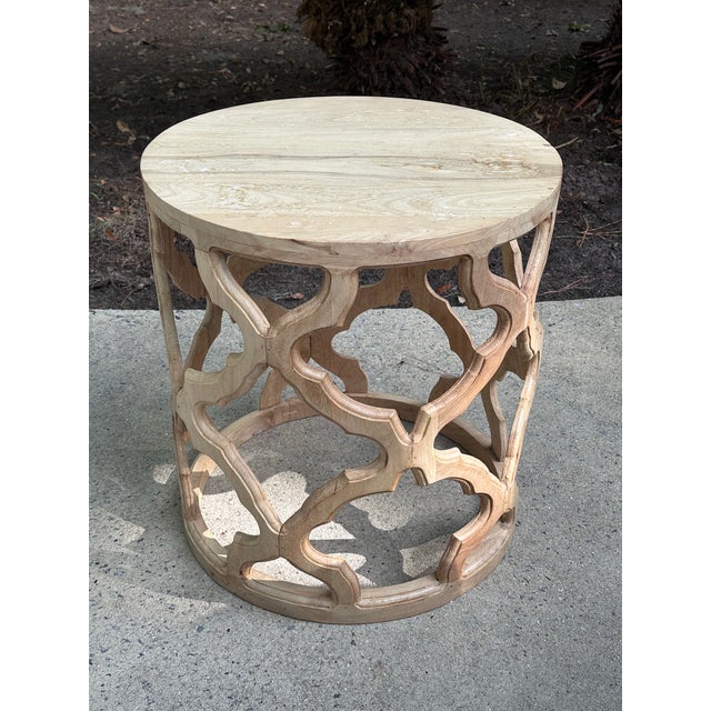 Bleached Elmwood Side Table - Quatrefoil Pattern For Sale - Image 9 of 10