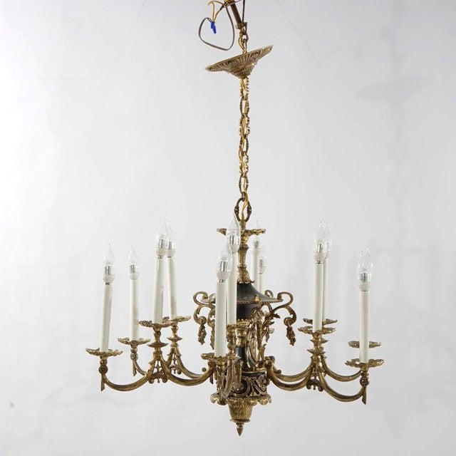 Antique French Empire Style Ebonized Bronze 12 Light Chandelier C1930 For Sale - Image 13 of 18
