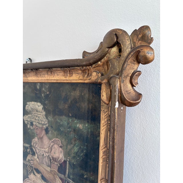 Rustic European Antique Original Oil Painting of Woman With Dogs in a Garden For Sale - Image 3 of 16