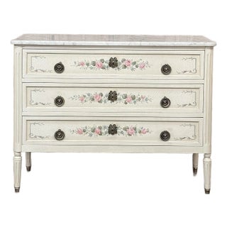 Late 20th Century French Louis XVI Painted Commode With Carrara Marble For Sale