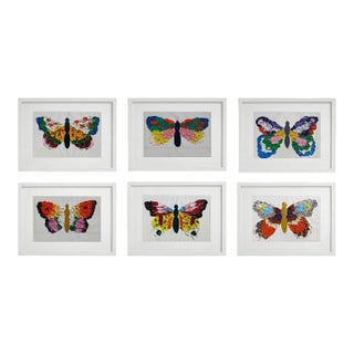 Set of 6 - One-of-a-Kind Organic Modern Butterflies Oil Paintings | Unique Pieces | Unframed For Sale