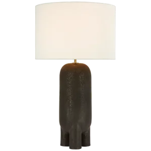 Kelly Wearstler for Visual Comfort Signature Chalon Large Table Lamp in Stained Black Metallic with Linen Shade