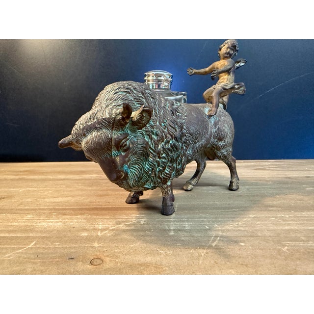 Late 19th Century Late 19th Century American Bison Bronze Ink Well For Sale - Image 5 of 11