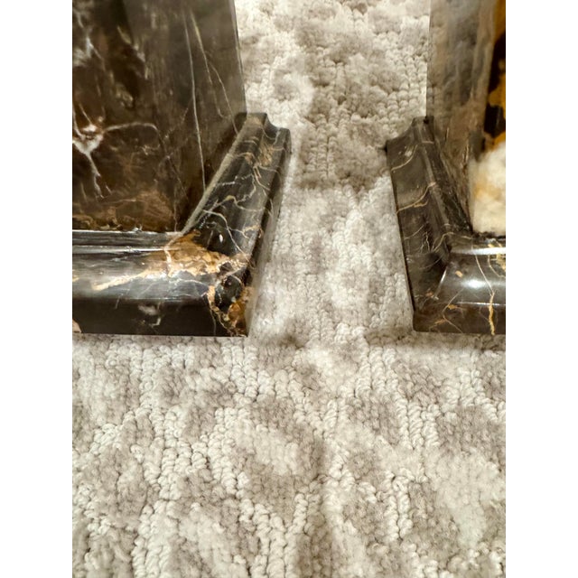 Timelsss Vintage Coffee and Caramel Colored Italian Portoro Nero Solid Marble Obelisks, Grand Tour Style, Mid Century, a Pair For Sale - Image 4 of 8