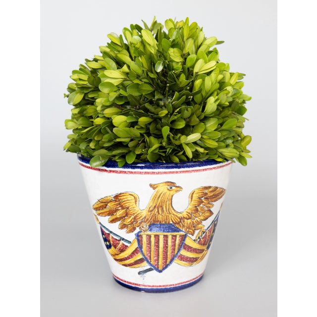 A vintage Federal style planter or cachepot with an eagle and American flag patriotic design, made in Italy. Marked on...