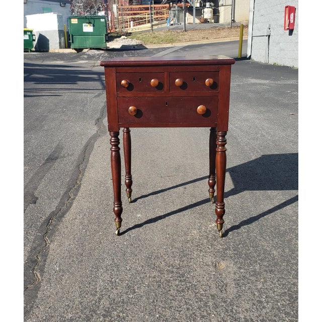 19th Century 3-Drawer Turned Legs Mahogany Work Table on Wheels For Sale - Image 11 of 11
