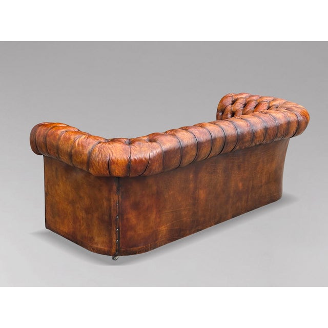Animal Skin Antique Victorian Three-Seater Chesterfield Sofa in Brown Leather, 1880 For Sale - Image 7 of 12