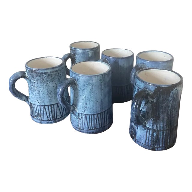 Ceramic Mugs by Jacques Pouchain for Dieulefit Workshop, 1950s, Set of 6 For Sale