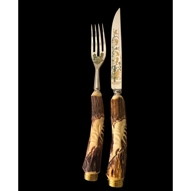 Rustic European Vintage Anton Wingen Jr. Solingen “Othello” Stag Antler Knife & Fork Set Service for Eight - 16 pcs For Sale - Image 3 of 18