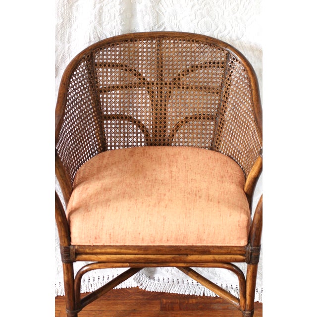 1970s Rattan and Cane Chair With Fan Designed Back For Sale - Image 9 of 11