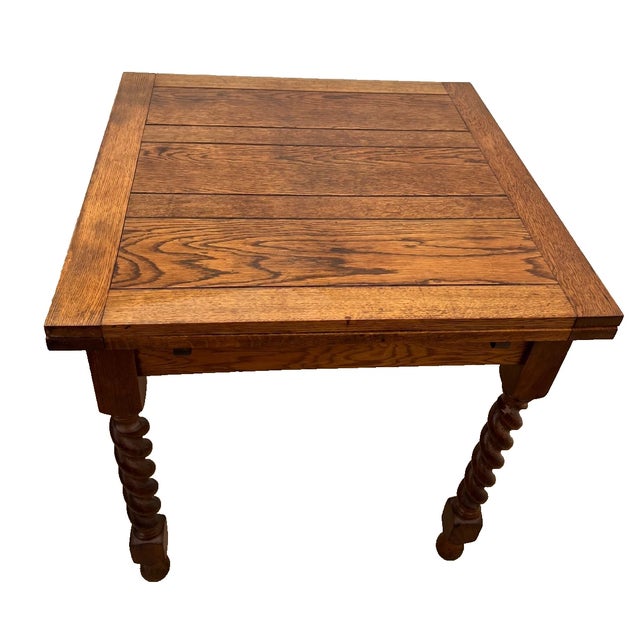 Brown Antique Expanding Pub Kitchen Table Barley Twist Legs Quarter Sawed Oak For Sale - Image 8 of 13