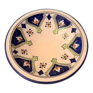 1980s AHand-Painted Tunisian Ceramic Tebsi Pedestal Serving Bowl For Sale
