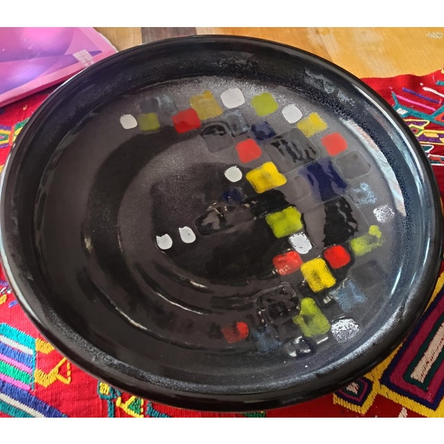 Black Lacquered Ceramic Vide-Poche with Colored Details by Ars Deruta, Italy, 1970s For Sale - Image 12 of 16