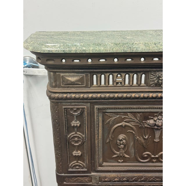 Victorian Cast Iron Fireplace Surround + Green Stone Top, 19th Century For Sale - Image 9 of 12