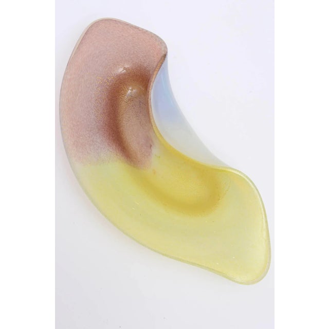 Archimede Seguso Vintage Murano Seguso Large Sculptural Glass Bowl With Gold Aventurine Purple and Yellow For Sale - Image 4 of 11