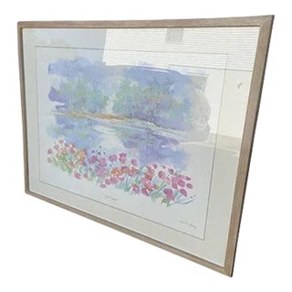 Vintage Large Landscape Watercolor Artwork For Sale