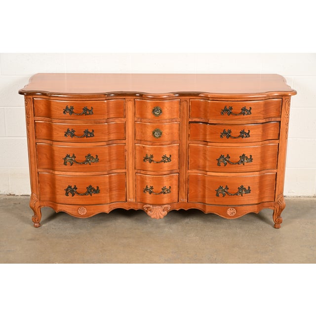 Kent Coffey Kent Coffey French Provincial Louis XV Cherry Wood Triple Dresser, Circa 1960s For Sale - Image 4 of 13