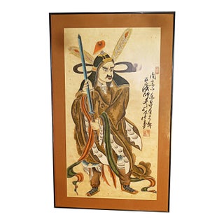 Early 20th Century Japanese Warrior Samurai Framed Painting For Sale