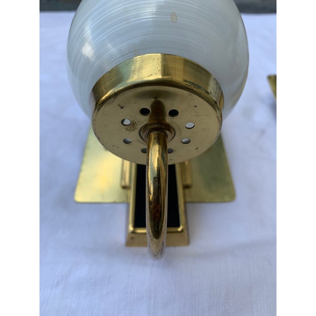 Metal 1950s Stilnovo Style White Black and Brass Sconces - a Pair For Sale - Image 7 of 10