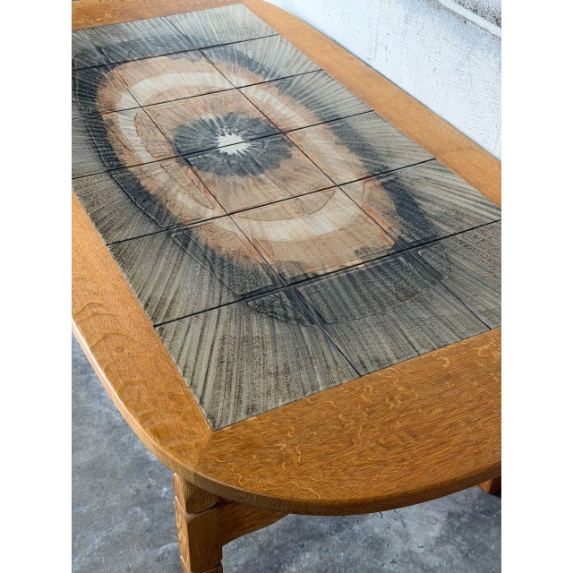 Oak Tile Top Oval Coffee Table Danish Mid-Century Modern 1970s For Sale - Image 10 of 11