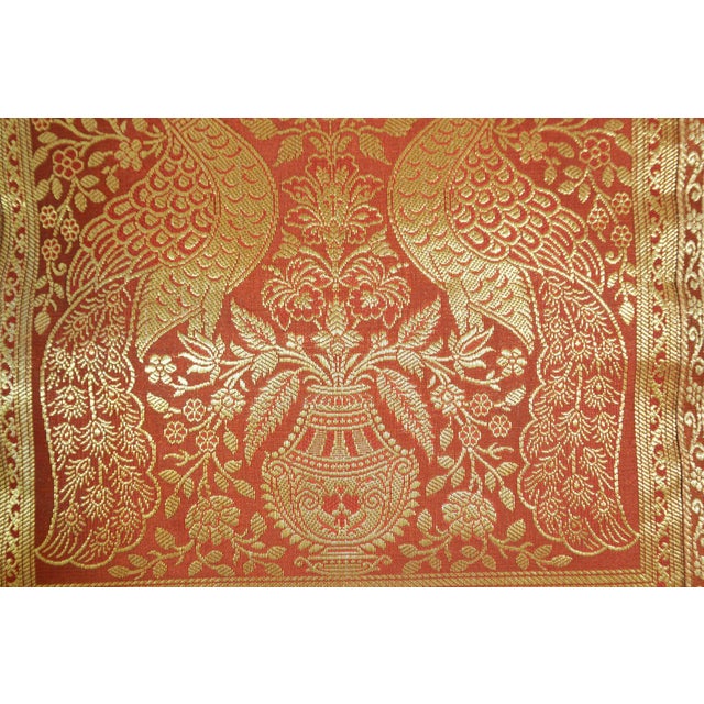 Red Silk Throw Pillow With Elephants and Peacocks India For Sale - Image 10 of 11
