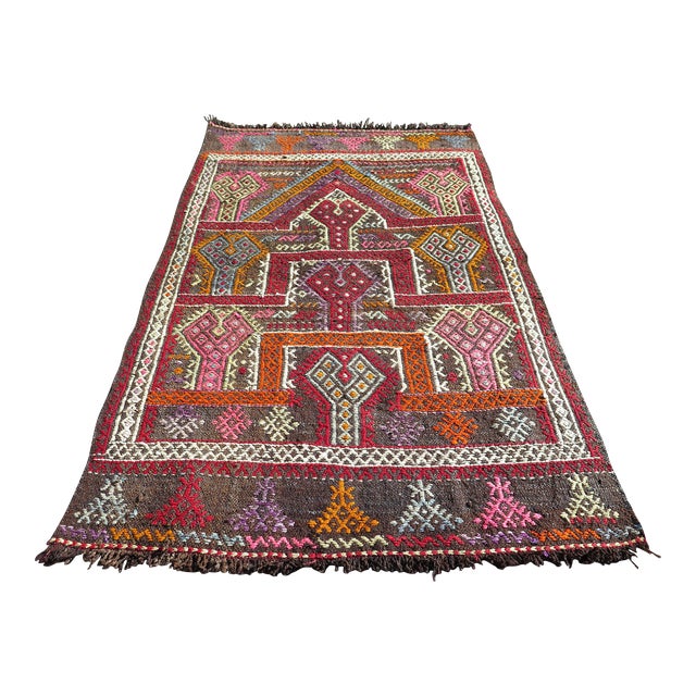 Mid 20th Century Aesthetic Vintage Cute Turkish Kilim Handmade Boho Area Rug For Sale