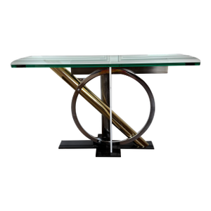 Kaizo Oto for Design Institute America Postmodern Brass, Chrome & Glass Sculptural Console Table