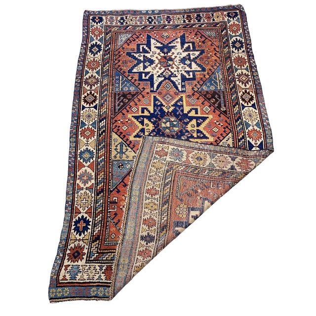 19th Century Rare 19th C Antique Tribal Caucasian Star Kazak Rug 7' 10" by 4'10" For Sale - Image 5 of 6