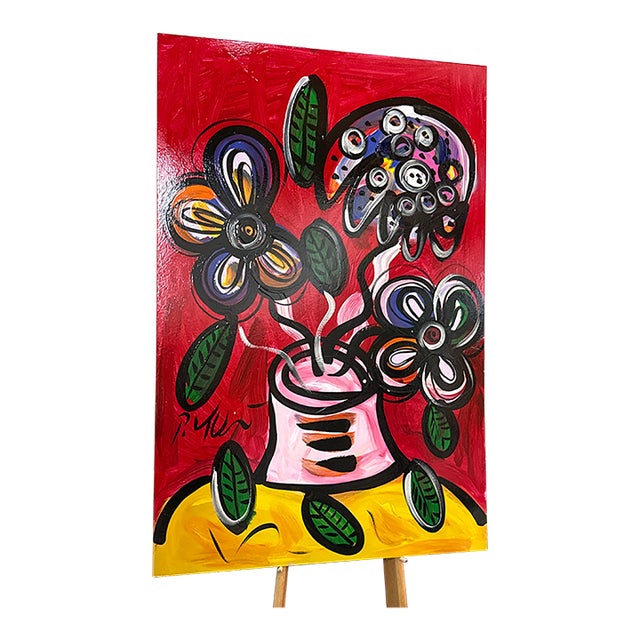 1970s Peter Keil Large Scale Flowers Painting For Sale