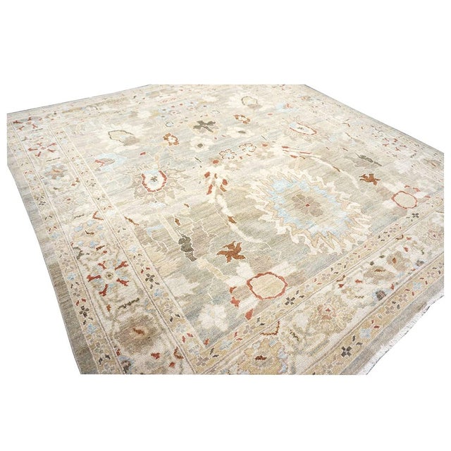 Persian Persian Sultanabad Wool 8x8 Tan, Blue, & Ivory Handmade Square Area Rug #1143023 For Sale - Image 3 of 8