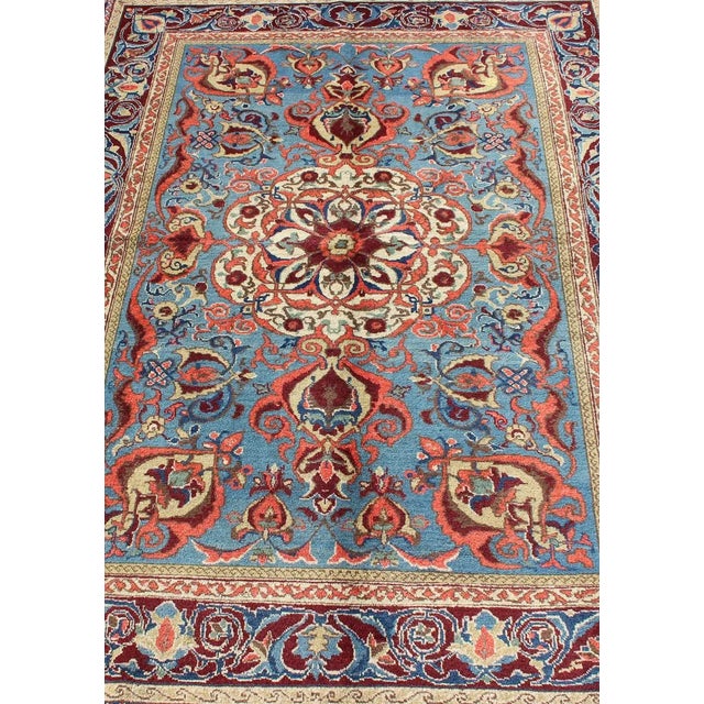 Antique Sivas Fine Rug With Blue Background Wine Border and Intricate Design For Sale In Atlanta - Image 6 of 11