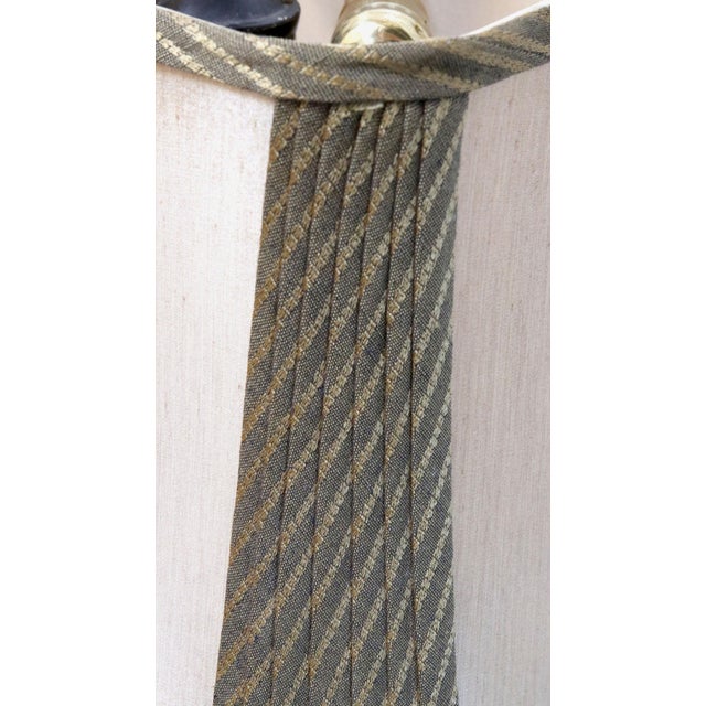 Textile Mid Century Square Green and Tan Pleated Lamp Shade For Sale - Image 7 of 12