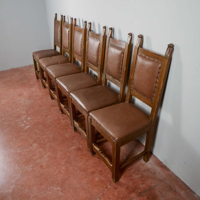 Set of 6 wooden and imitation leather folder chairs, dimensions 42 x 51 x H 108 missing parts and/or defects and may...