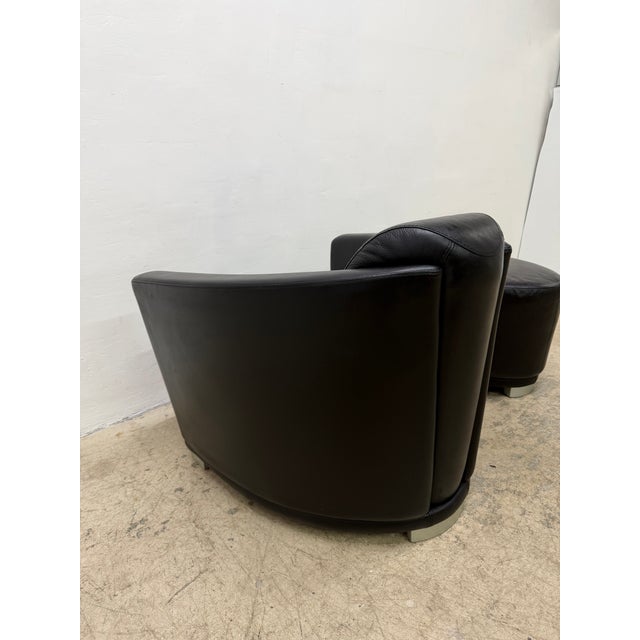 Enzo Luca Art Deco Revival Leather Lounge Chairs and Footrests, 1990s - A Pair For Sale - Image 10 of 18
