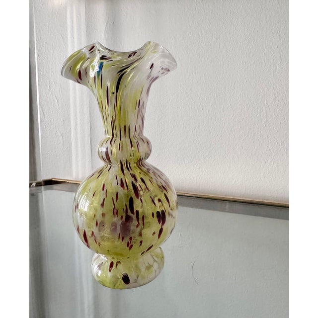 Legras splatter vase in citron, maroon, and white. Unsigned. No imperfections.