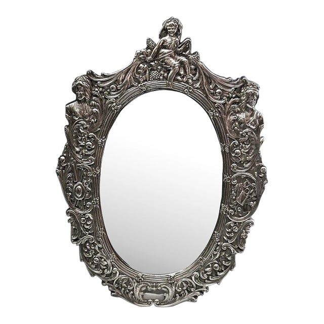 Large Ornate English Sterling Table Picture Frame With Figures For Sale