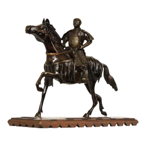 Antique Japanese Samurai Warrior on Horse Bronze Sculpture