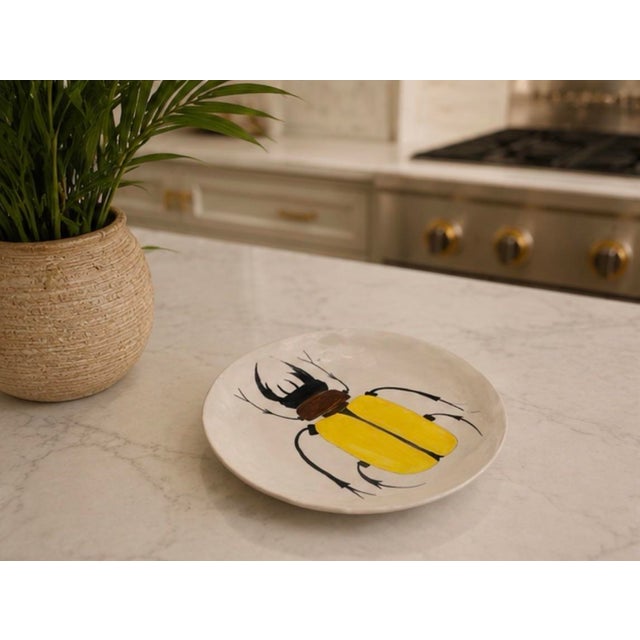 2000 - 2009 Vintage Hand-Painted Ceramic Hercules Beetle Decorative Plate For Sale - Image 5 of 12