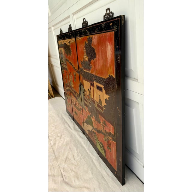 Mid-20th Century Chinese Coromandel Lacquer Wall Panels, Set of 4 For Sale - Image 10 of 12