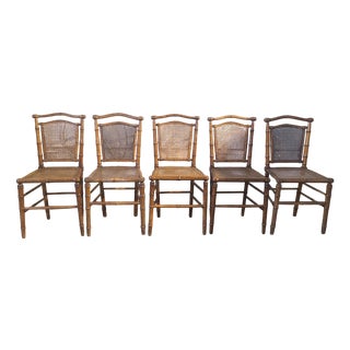 Bamboo and Cane Style Garden Chairs, 1900, Set of 5 For Sale