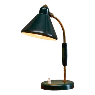Italian Table Lamp in Forest Green Lacquered Metal and Brass, 1960s For Sale