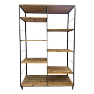 Industrial Metal and Wood Bookshelf With Adjustable Shelves For Sale