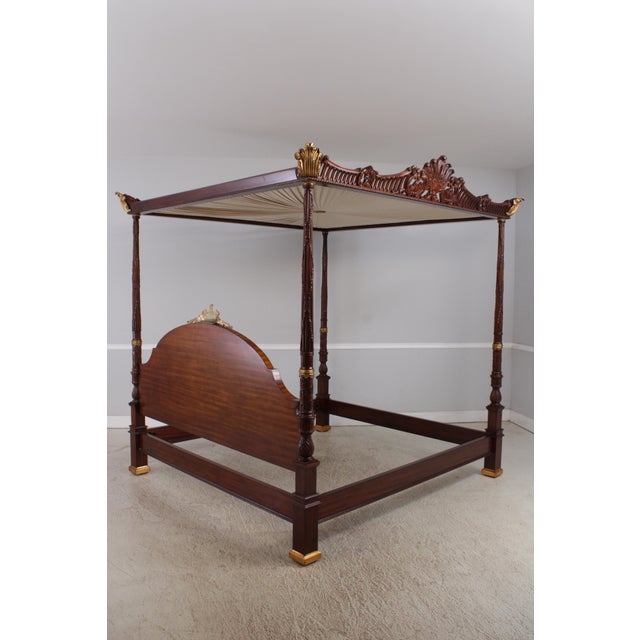 1980s Maitland Smith George III Style King Size Mahogany Tester Canopy Bed For Sale - Image 5 of 18