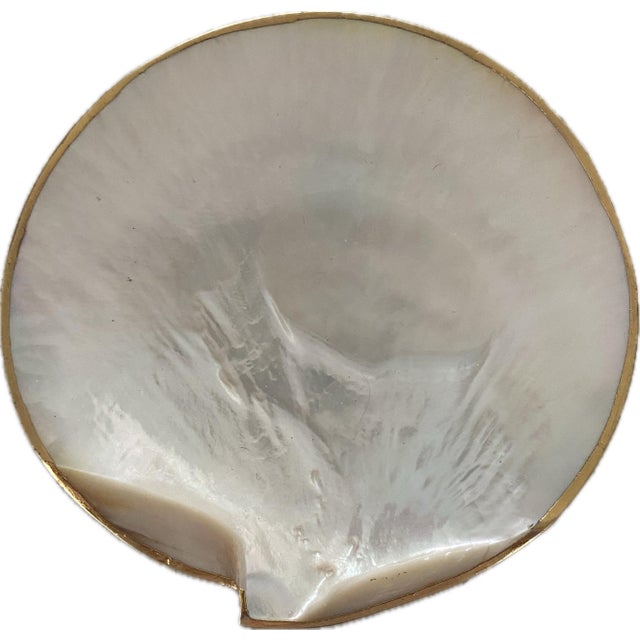 Shell Gold Rimmed and Tri-Footed Natural Seashell Shell Iridescent Dish Made in Philippines For Sale - Image 7 of 12