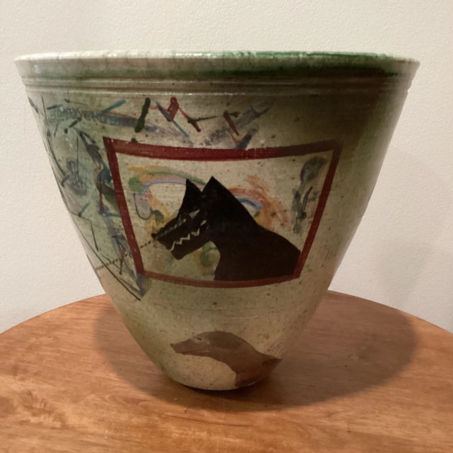 Vintage Ceramic Crackle Vase/Planter Handmade Abstract Primitive Hand Painted Signed Williamson For Sale - Image 13 of 13
